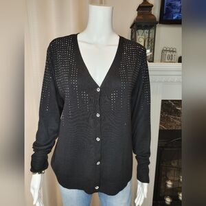 MADISON STUDDED CARDIGAN SWEATER, BLACK M
